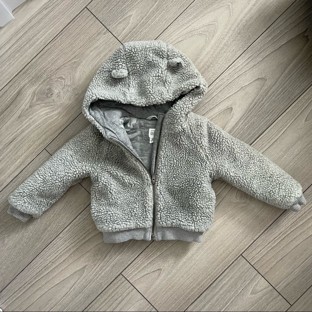🐻 ❄️ EEUC GAP KIDS 3T TEDDY SHERPA LINED COLD CONTROL WINTER JACKET GREY